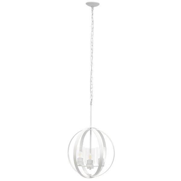 Lalia Home 3-Light 18" Adjustable Industrial Globe Hanging Metal and Clear Glass Ceiling Pendant, White LHP-3010-WH